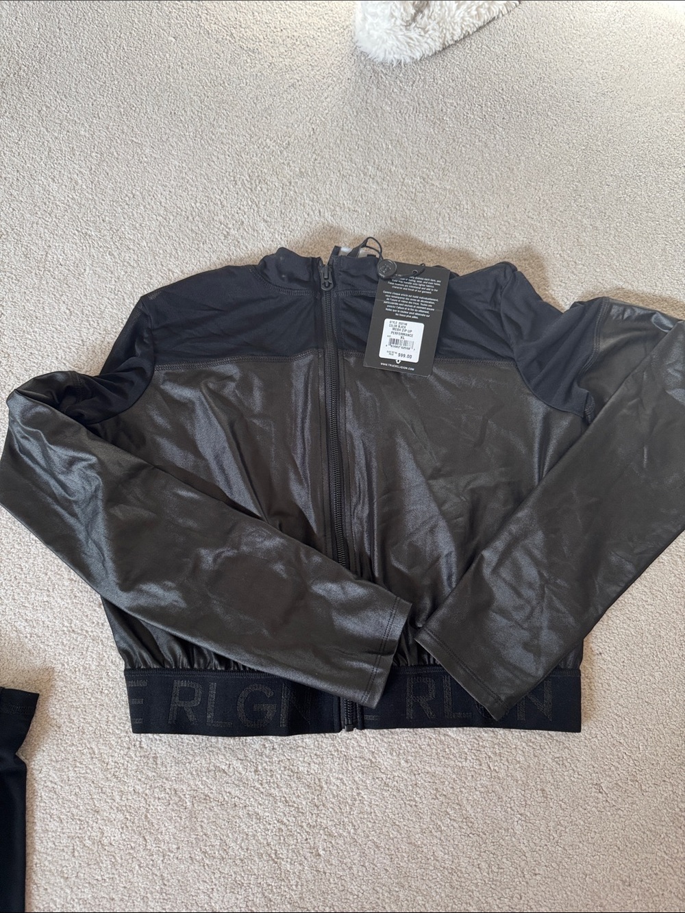 True Religion Black Metallic Active Jacket and Leggings Set - Picture 2 of 4